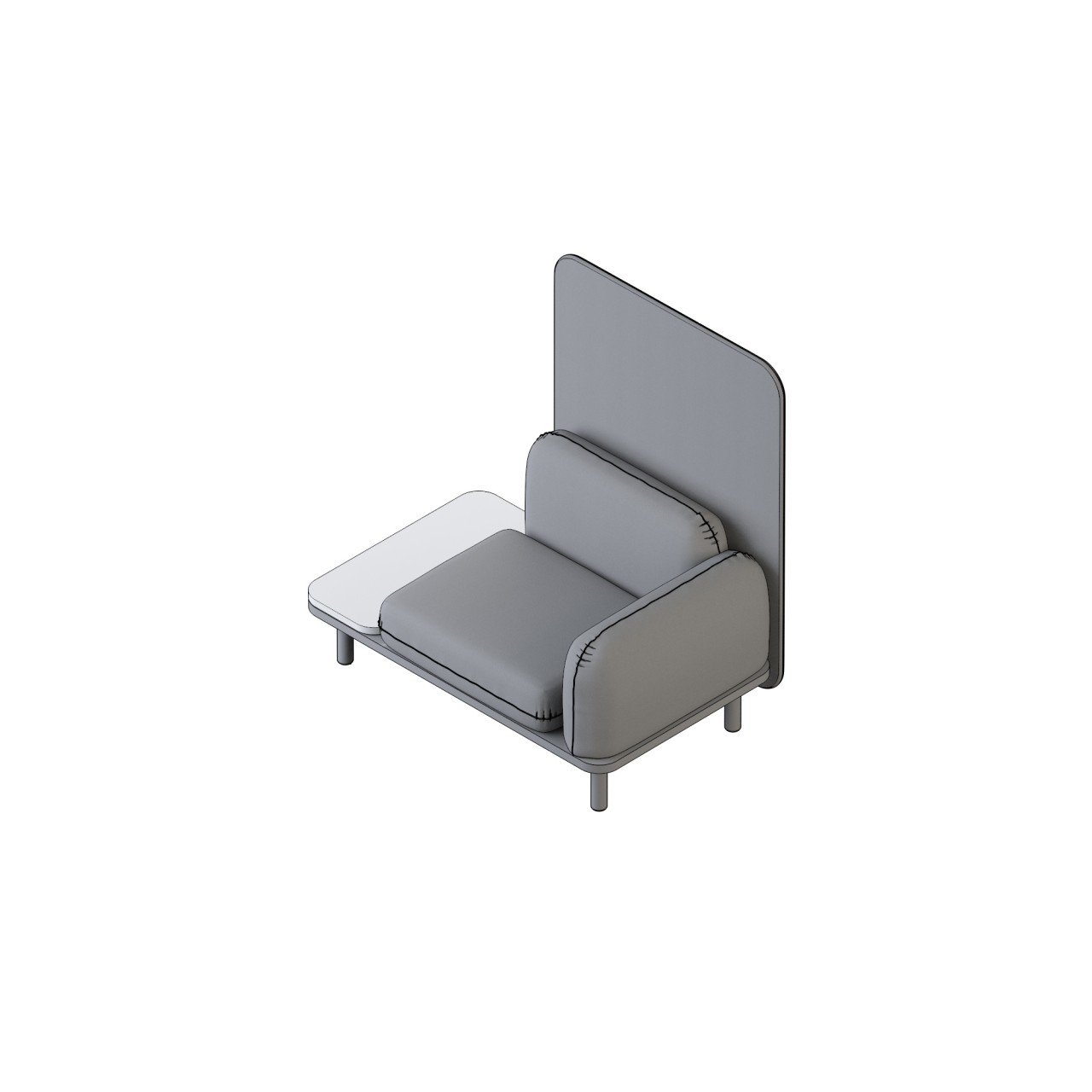 Soft - 24006L-B
left arm privacy
12" right table
COM 9.25
arms 1.25,
back 1.5, base 1.5,
seat 2.5, panel 3